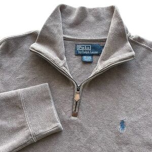 Polo Ralph Lauren 1/4 Zip Pullover Sweater Men’s Large Sand Brown Blue Pony Logo